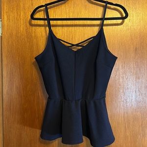 Ribbed Navy Peplum Tank Top